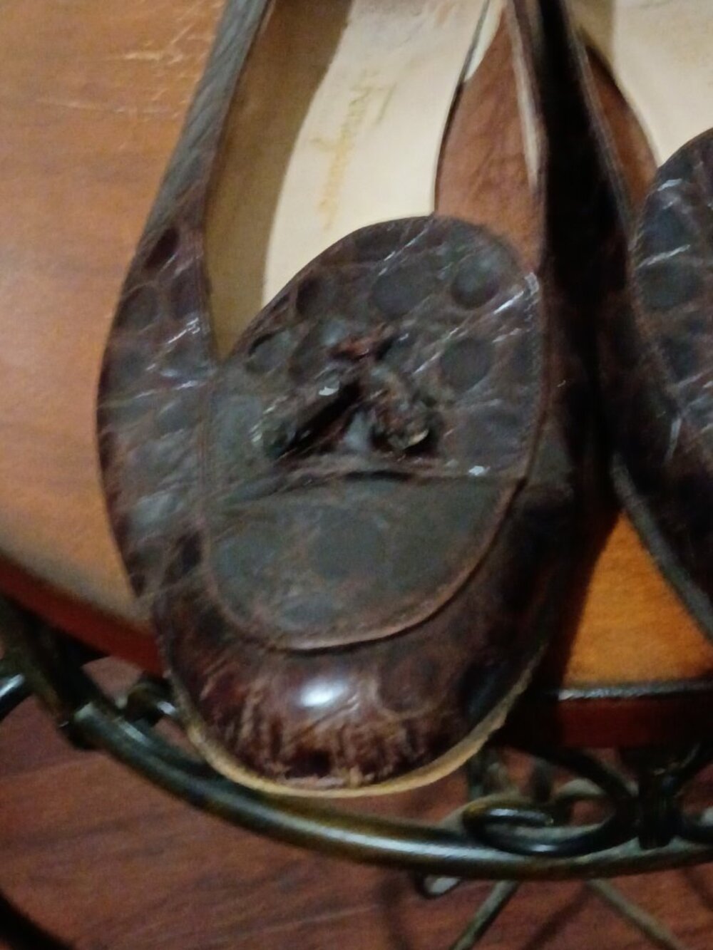 SALVATORE FERRAGAMO Vintage Brown Leather Classic Low Heels Shoes Size 9.5 B - Picture 6 of 14